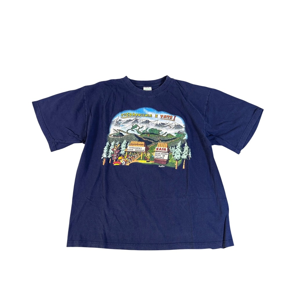 Vintage Atlantis XL‎ T Shirt Poland Tatry Mountains Souvenir Tee Navy Ski Snow